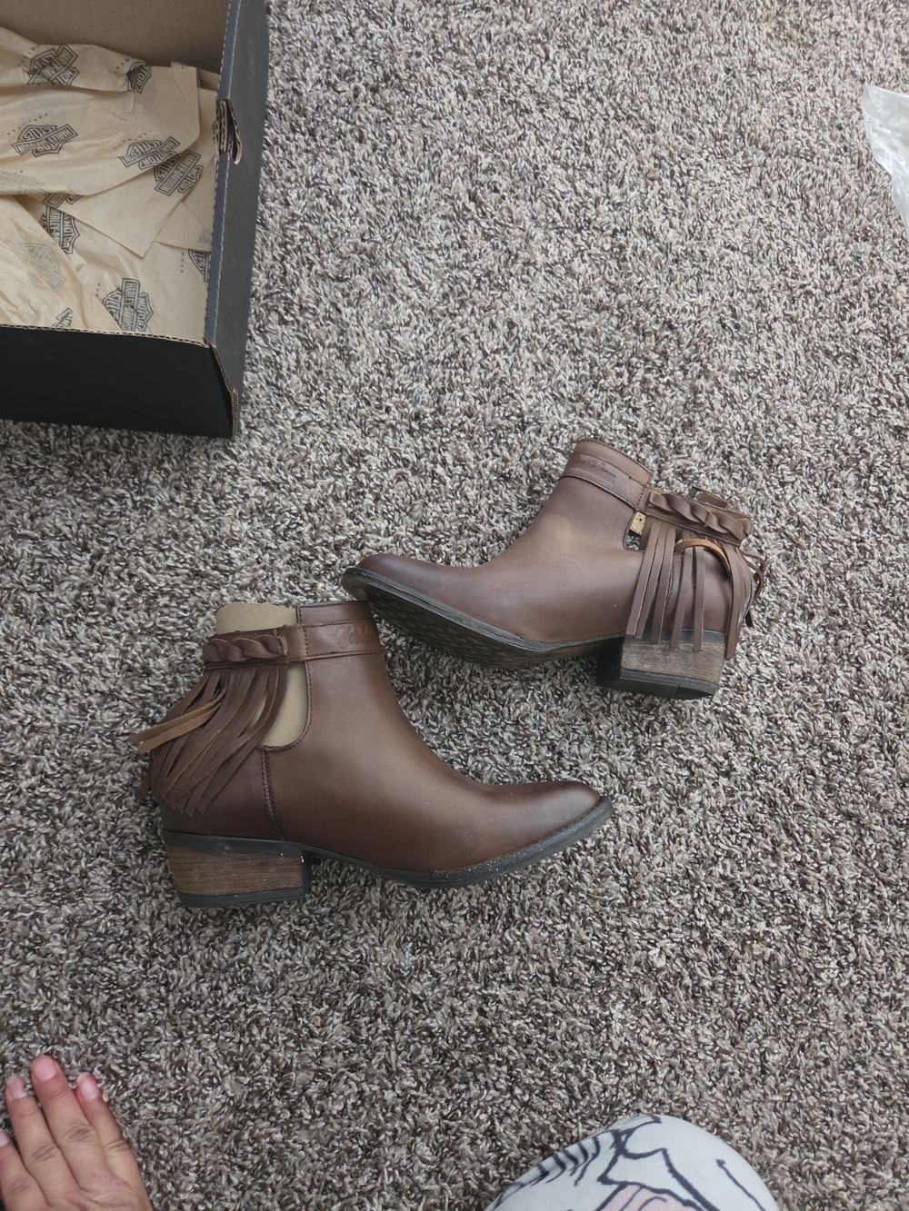 Harley DAVIDSON Brown Fringe Ankle Boots - Women's Casual Chelsea Boot
